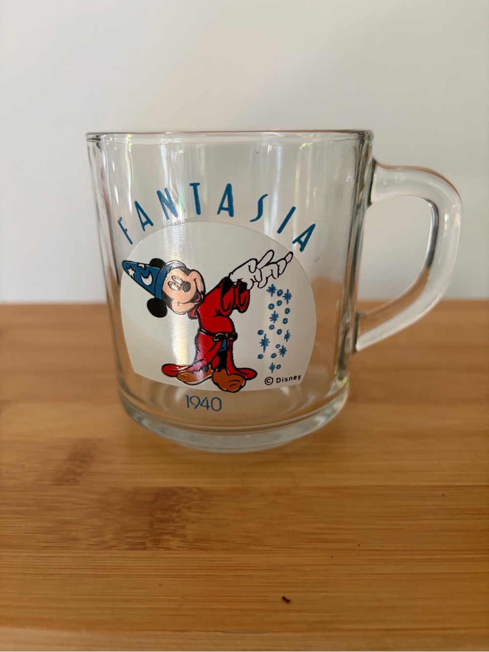 Anchor Hocking Disney Fantasia 1940 Clear Glass Mug Sorcerer Mickey Vintage 80s